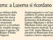 Grande Guerra: a Luserna si ricordano le vittime dell' inutile strage